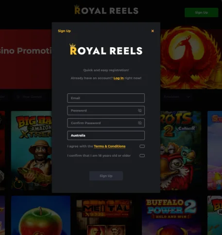 Royal Reels - hassle-free sign-up process Royal Reels - sign-up process